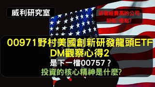 S21EP2 | 00971野村美國創新研發龍頭ETF DM觀察心得2，是下一檔00757？投資的核心精神是什麼?研發經費高的公司的缺點?優點?