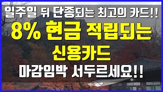 8% 적립되는 전설의 카드 곧 단종! 31일까지만 가입가능해요. 서두르세요!