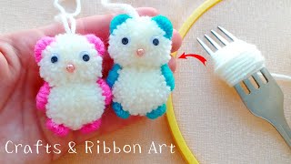 Amazing Woolen Teddy Bear Making Idea with Fork - DIY Woolen Crafts - How to Make Teddy Bear