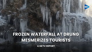 Frozen waterfall at Drung in Tangmarg becomes an attraction for tourists