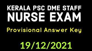 Kerala PSC DME Staff Nurse Exam 2021 Answer Key