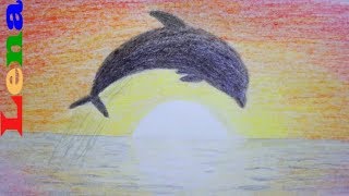 Sonnenuntergang malen mit Delfin - How to draw sunset scenery / sea - Dolphin drawing - Рисуем закат