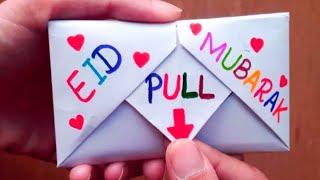 Surprise Message Card For Eid With White Paper No Glue No Scissor 🌙/ Easy Eid Mubarak Greeting Card