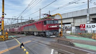 宇都宮線 EH500貨物列車 93レ 宇都宮駅付近の踏切を通過　加速中