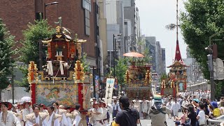 令和4年 祇園祭 前祭 山鉾巡行 辻回し 河原町御池交差点 函谷鉾/白楽天山/四条傘鉾/油天神山/月鉾/蟷螂山