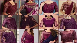 Latest Wine Color Net Blouse Designs 2024 | 🍷 Wine Colour Net Blouse Design\\Wine Color Blouse Design