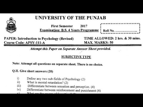 Bs Applied Psychology Past Paper Gcuf/PU - YouTube