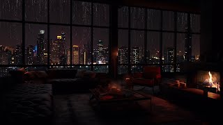 Dark Room Comfort: City Rain and Fireplace Sounds for Deep Relaxation 🌧️🔥