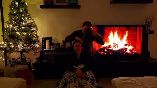 ASMR hair dryer sound, relax with Christmas Tree and fireplace light. Happy sleep!