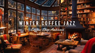 Winter Coffee Shop Bookstore Ambience with Relaxing Jazz Music & Cozy Crackling Fireplace for Sleep