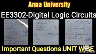 EE3302 | Digital Logic Circuits | Important Questions | UNIT WISE | Anna University |2021 regulation