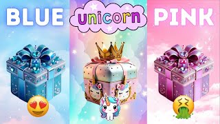 Choose your gift 🎁🥳💘🤢||3 gift box challenge||2 good vs 1 bad|| Pink, Unicorn \u0026 Blue  #chooseyourgift