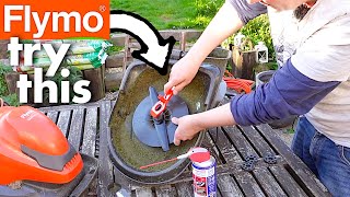How to CHANGE Flymo Mower BLADE and lower it with spacers... step-by-step guide