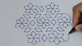 13*7middle dots simple rangoli design 🌺 flower design madya chukkalu muggulu