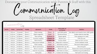 Communication Log Template, Phone Log, Email, Parent Call Log, Phone Call Tracker Google Sheet