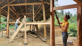 Erecting hallway columns, making a wooden staircase, completing a 2-story wooden house alone