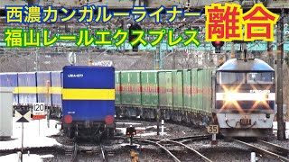 【レア離合】福山レールエクスプレスと西濃カンガルーライナーのすれ違い　彦根駅にて