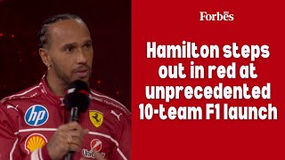 Hamilton steps out in red at unprecedented 10-team F1 launch