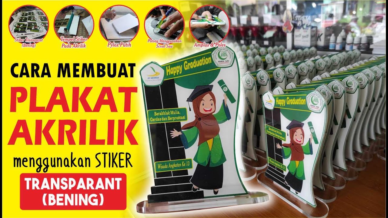 CARA BUAT PLAKAT AKRILIK MENGGUNAKAN STIKER TRANSPARAN - YouTube