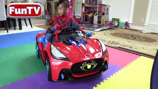 Pretend Play POLICE vs SUPERHERO on Power Wheels Ride on Car