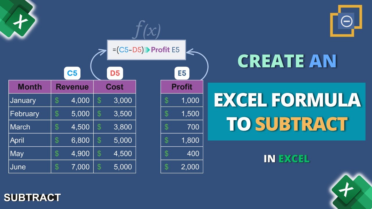 How To Create An Excel Formula To Subtract - YouTube