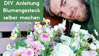 Blumengesteck selber machen - Frischblumen im Korb - Floristik  DIY Anleitung Blumenmann