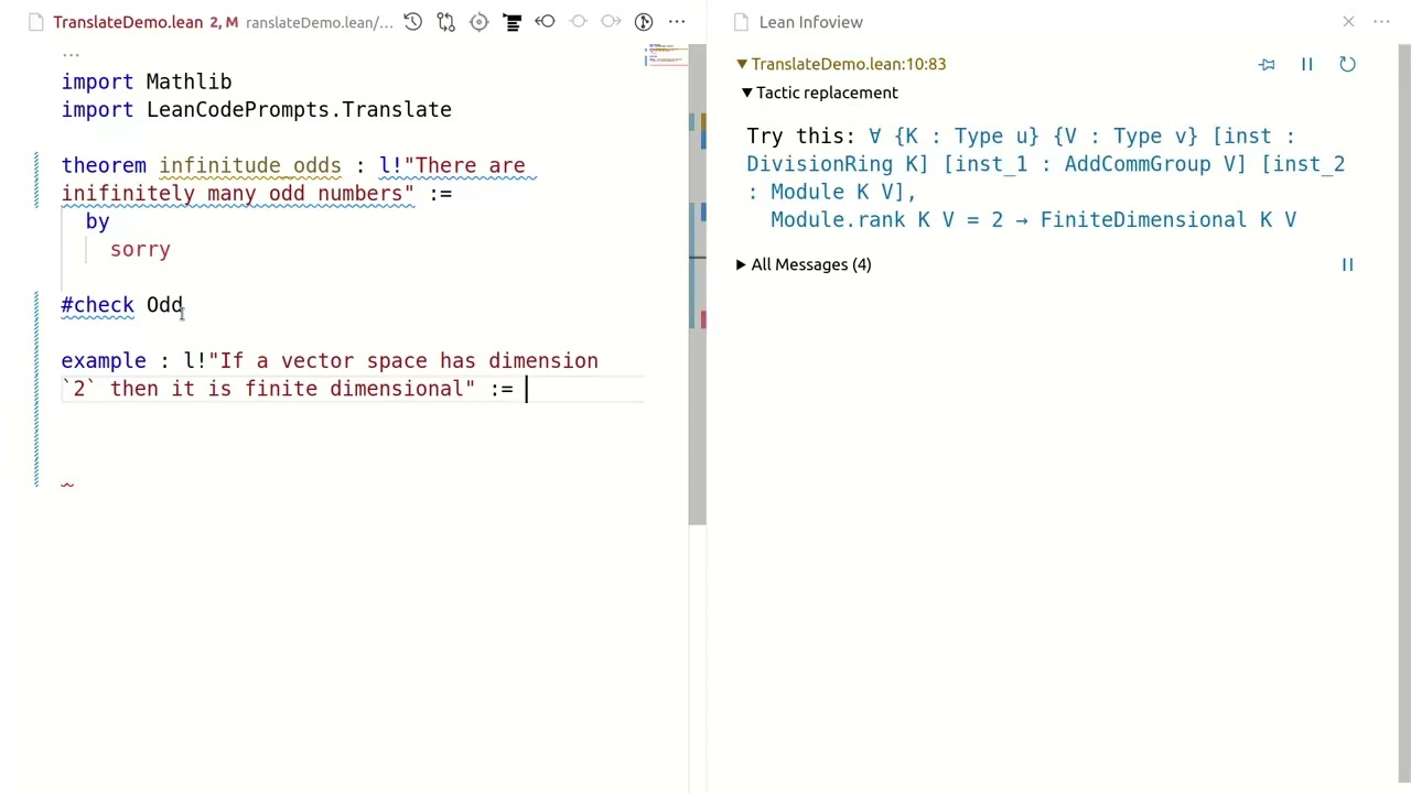 LeanAide: Translation From Natural Langauge To Lean 4 And Mathlib 4 ...