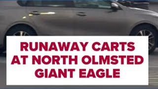 Runaway shopping carts in parking lot of Giant Eagle in North Olmsted