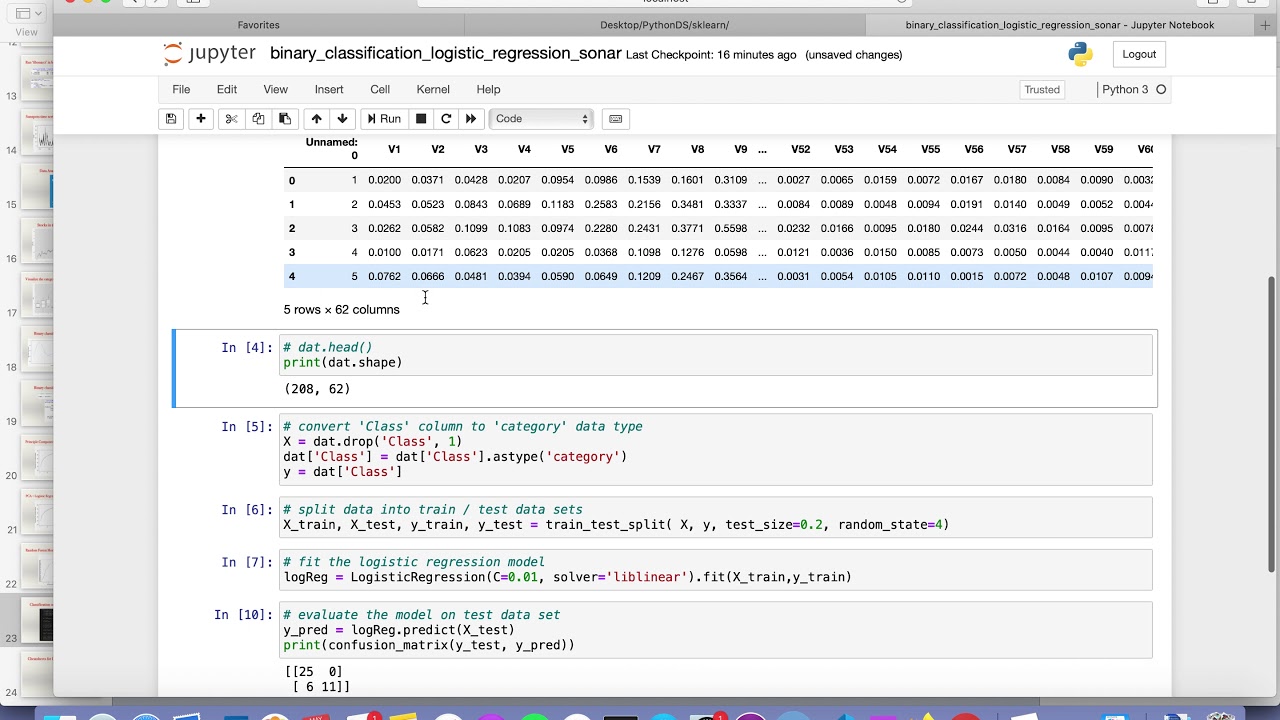 Binary Classification On Sonar Dataset Sklearn Logistic Regresson