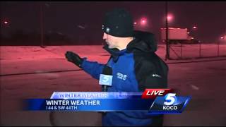 Snow starting to pile up in OKC causing slick roads