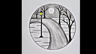 How to draw a Road Scenery in on point perspective | step by step