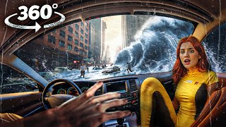 360° CITY FLOOD AFTER TSUNAMI 1 - Escape in Car with Girlfriend Roller Coaster VR 360 Video 4k