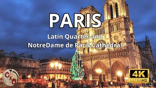 Parisian Latin Quarter Walking Tour 2024 🇫🇷| Notre Dame Cathedral Reopening and Marchè de Noel 🎄⛪️