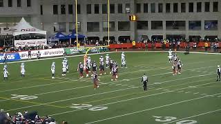 Toronto Argonauts DL Ralph Holley sacks Montreal Alouettes QB Cody Fajardo to deny 2-point convert