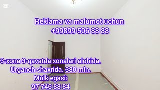 3-xona 3-qavatda kvartira zudlik bn sotiladi Urganch Raysentr Bozori Palma dòkoni, 99 506 88 88