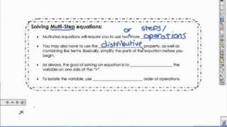 solving multi step equations notes