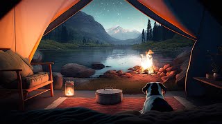Lakefront Tent Camping at Night / Lake ASMR Ambience and Soothing Campfire / Peaceful Night's Sleep