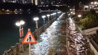 沙田 災情 1 之 沙田 城門河 河水倒灌 / 河水泛濫 / 水位暴漲 至單車徑 行人路 水浸/ 海水倒灌（網上片段）@ 圓規8號風球 影響下