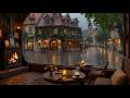Rainy Window Café Ambience 🌧️ Relaxing Piano Jazz, Fireplace Ambience For Work & Calm Productivity