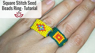 Square Stitch Seed Beads Ring - Tutorial. How to make seed beads ring?