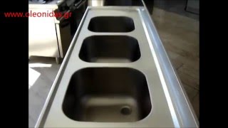 Ανοξείδωτη Λάντζα 3 Γούρνες Επιφάνεια - Three bowl sink with single drainer