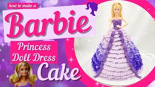BARBIE PRINCESS Cake Tutorial: How to Make Doll Dress Cakes w/ Ombre Buttercream Piping, Fondant