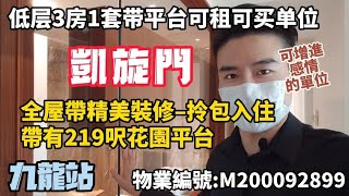 九龍站，凱旋門，2A座低層3房1套可租可買平台單位，實:934平方呎+219平方呎花園平台，全屋帶精美裝修，拎包入住，特色主人套設計，有匙可約/Ray Chan 888#九龍站 #凱旋門