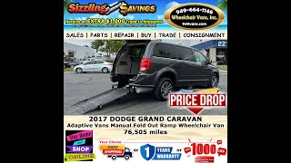 For Sale 2017 Dodge Grand Caravan Adaptive Vans Manual Fold Out Ramp Rear Loading Wheelchair Van