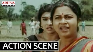 Radhika Superb Action Scene In Palnati Pourusham - Krishnam Raju, Radhika, Charan Raj, Brahmanandam