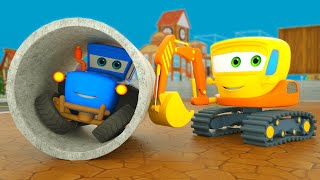 Blue Tractor and Trouble in the Construction Site | Motorville - Car Cartoon for Kids"