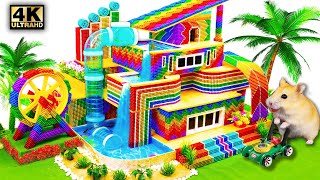 DIY - Build Mini Rainbow Villa With Giant Swimming Pool And Water Slide From Magnetic Balls ASMR
