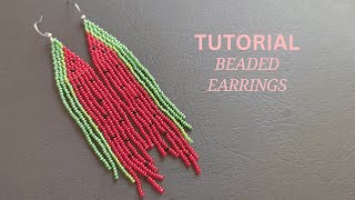 How to make beaded watermelon earrings with bead fringes, beading tutorial