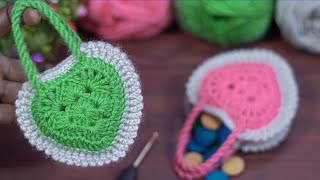 Wow! Super👌easy crochet knitting mini purse 👛#tığ işi örgü mini çanta #woollen craft #tunusişi #knit