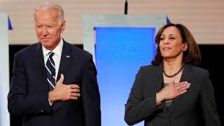 Joe Biden y Kamala Harris en su primer acto de campaña